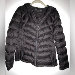 Michael Kors Packable Down Puffer Coat Jacket Black Zip Pockets S Small